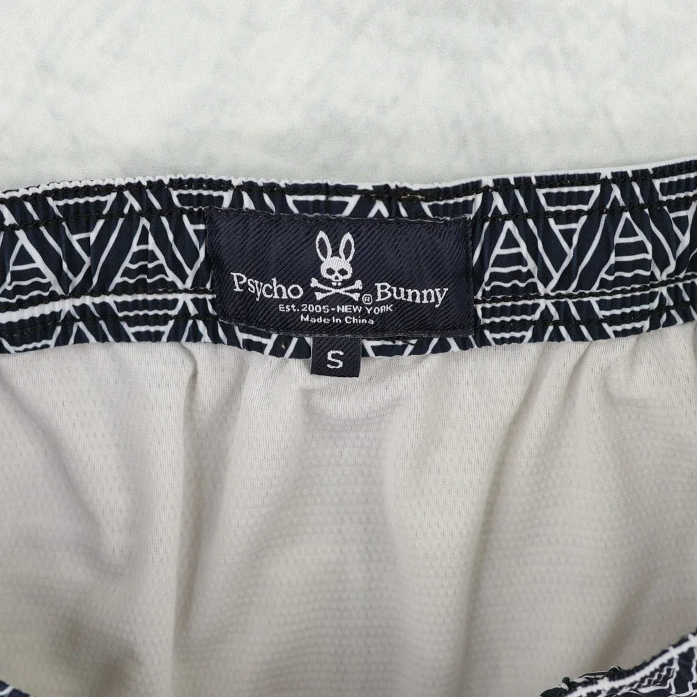 Psycho Bunny Swim Trunks Mens Small S Geometric Blue White Board Shorts Lined
